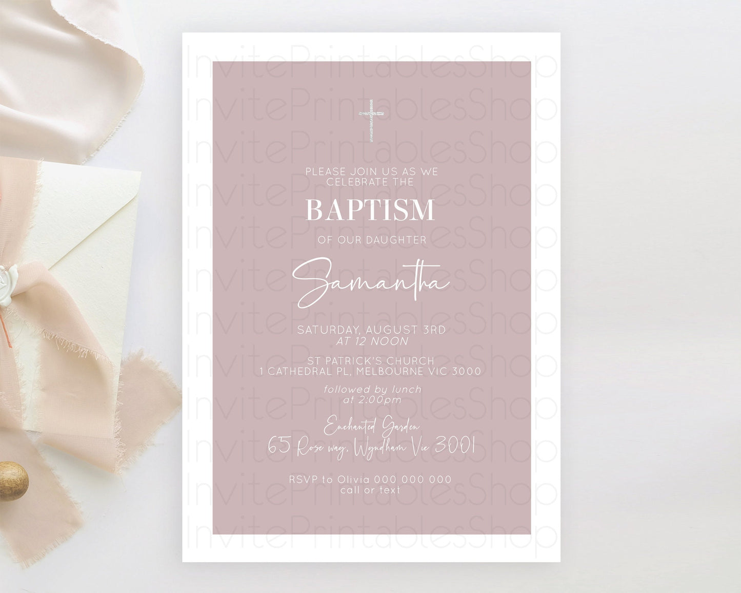 Pink Baptism Invitation Plain Pink Baptism 1st Birthday Invitation Minimalist Pastel Pink Christening Invitation Holy Communion D10936