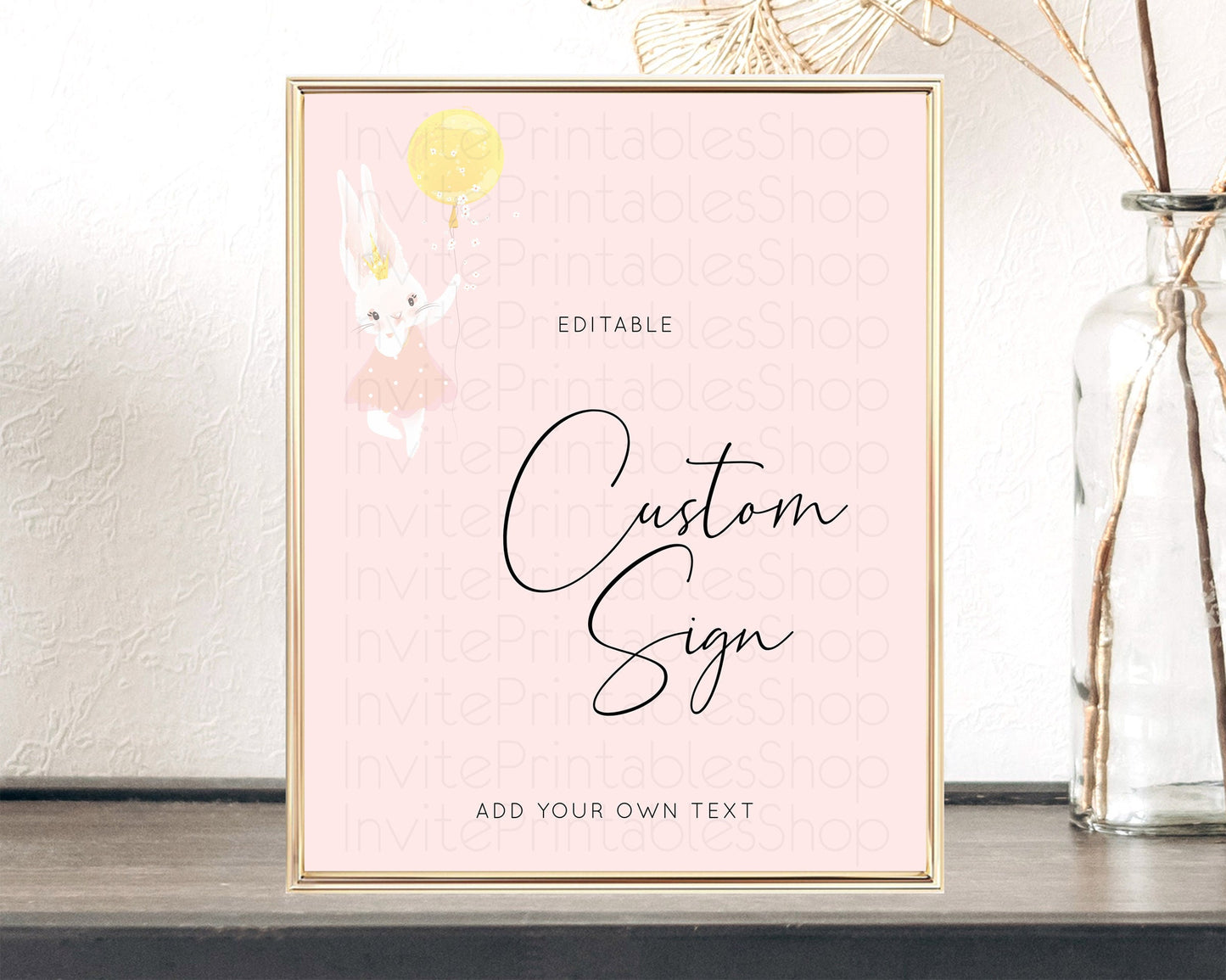 Editable Bunny Balloon Sign Bunny Confetti Table Sign Decor Colorful Pastel