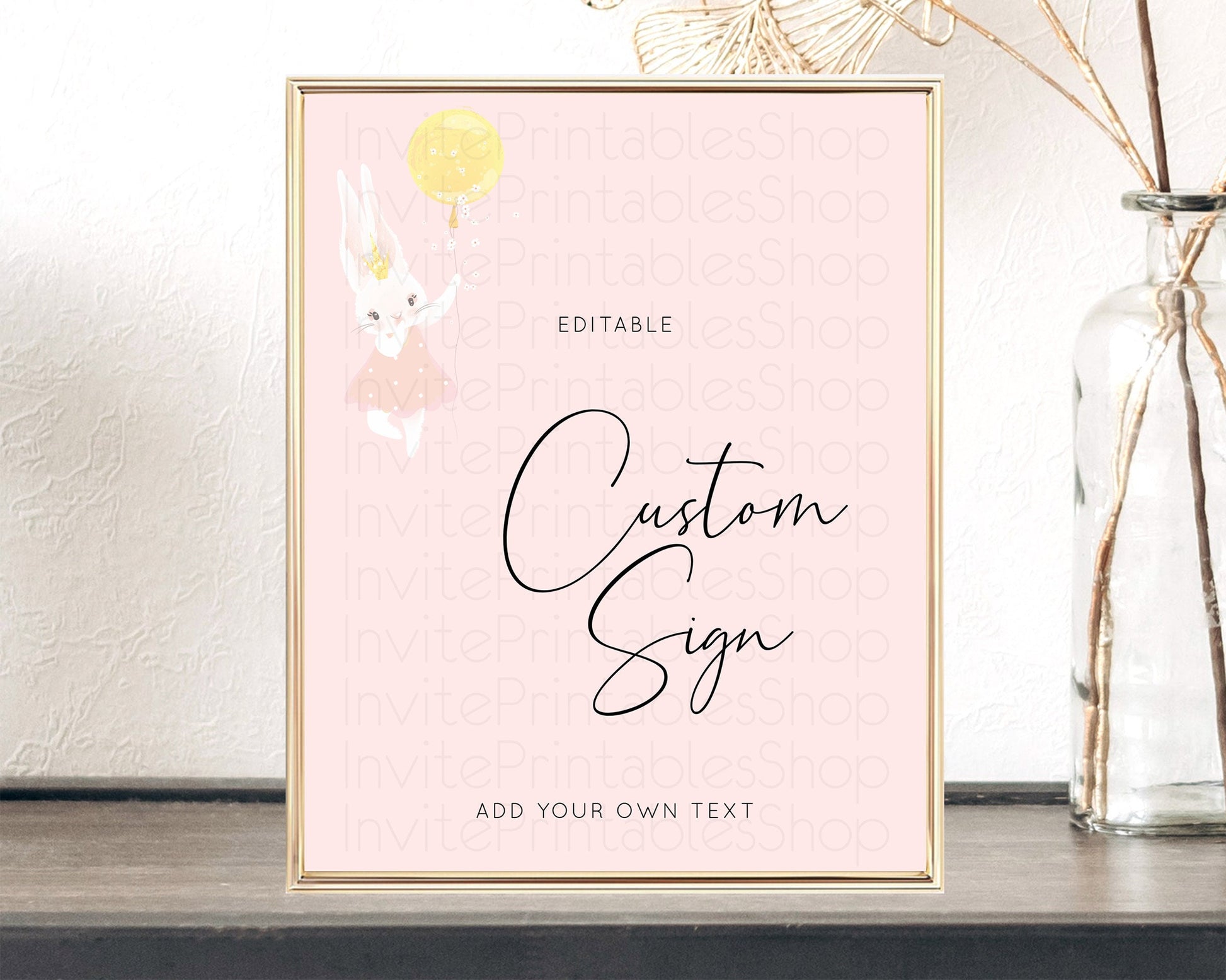 Editable Bunny Balloon Sign Bunny Confetti Table Sign Decor Colorful Pastel