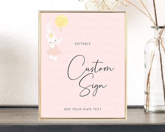 Editable Bunny Balloon Sign Bunny Confetti Table Sign Decor Colorful Pastel