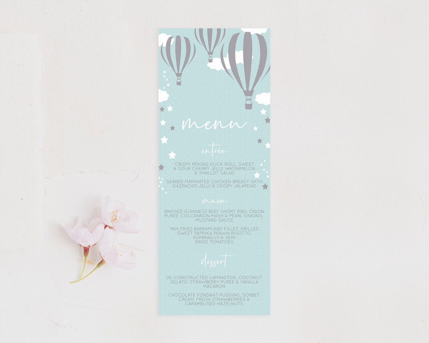 Hot Air Balloon Menu Hot Air Balloon Menu Template Hot Air Balloon Table Decor Adventure Awaits Dinner Dessert Party Food Menu D10324