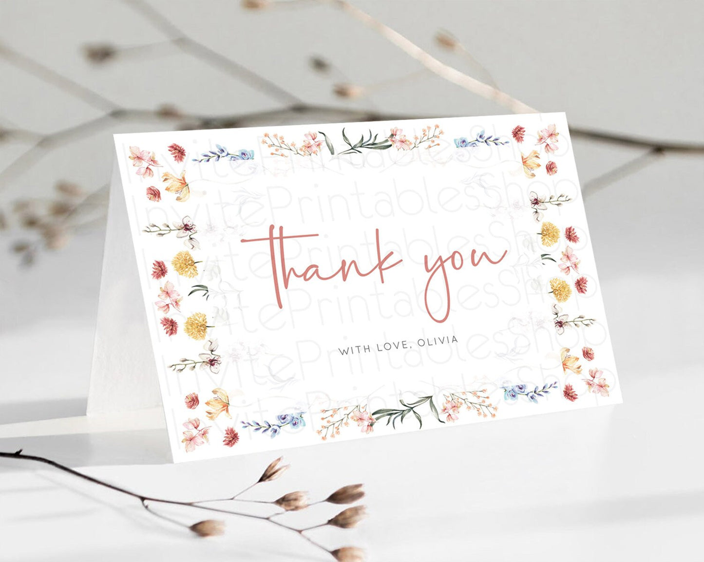 Secret Garden Thank You Wildflower Thank You Card Pastel Flower Garden Birthday Thank You Card Boho Floral Teacher Thank You Card D10682