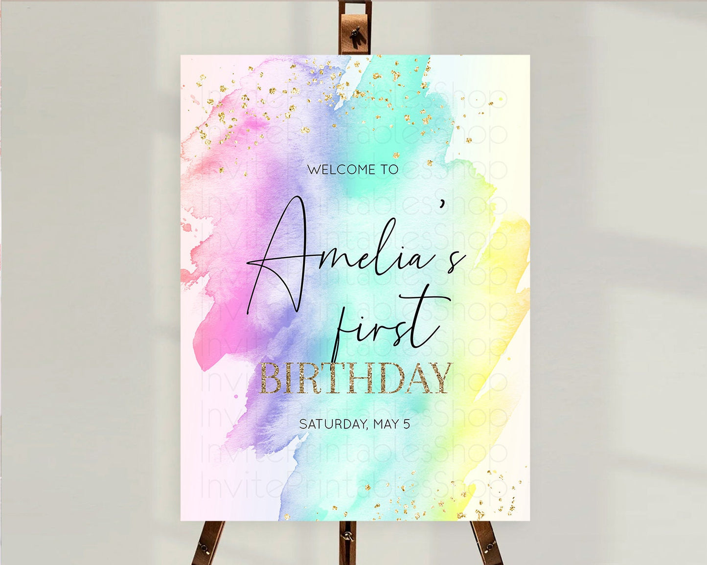 Pastel Welcome Sign Pastel Rainbow Welcome Sign Colorful Rainbow Confetti Watercolor Glitter Pastel First Birthday Welcome Sign D10231