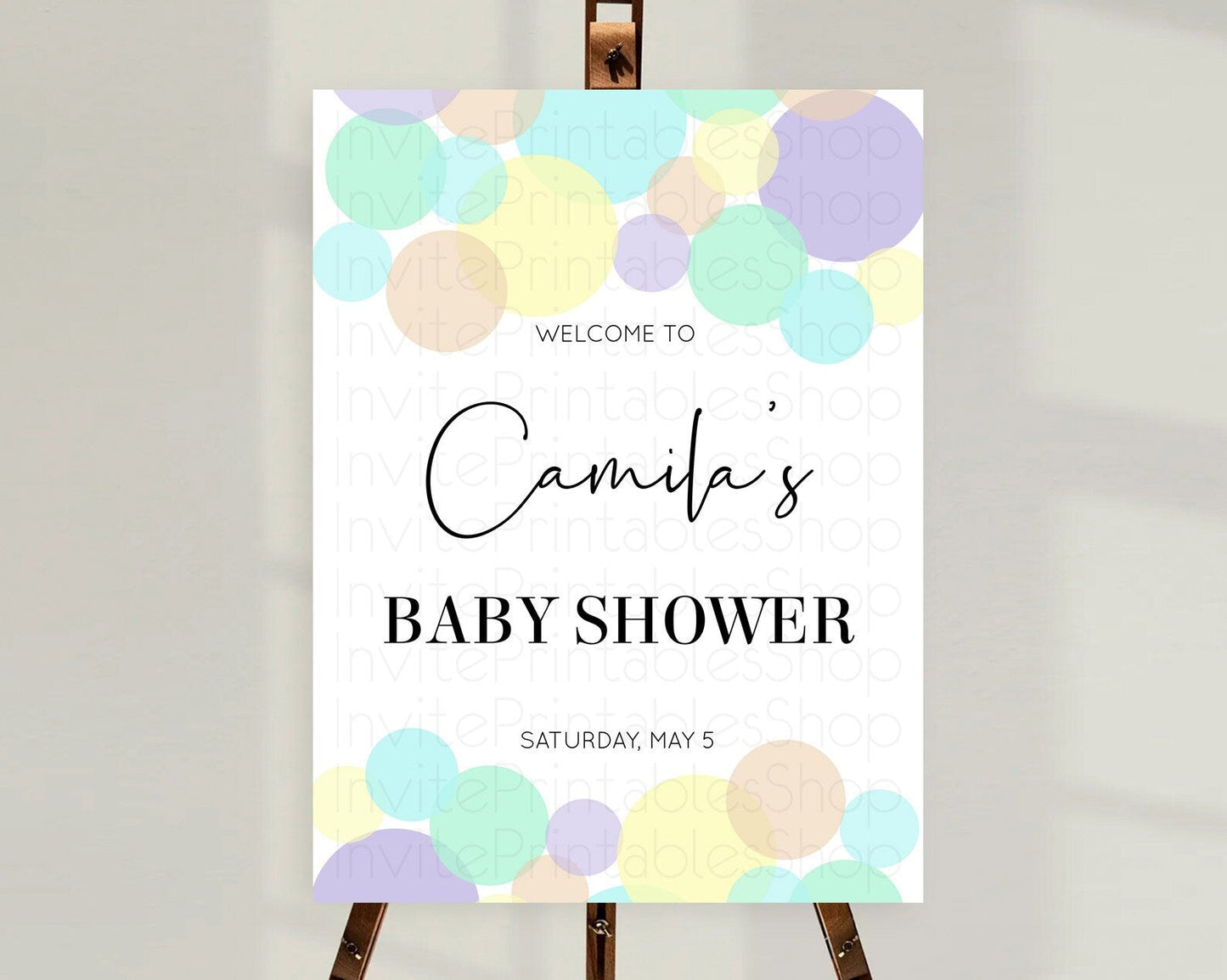 Rainbow Baby Shower Welcome Sign Pastel Welcome Board Pastel Rainbow Confetti Welcome Sign Colorful Bubbles Pastel Welcome Sign D10414