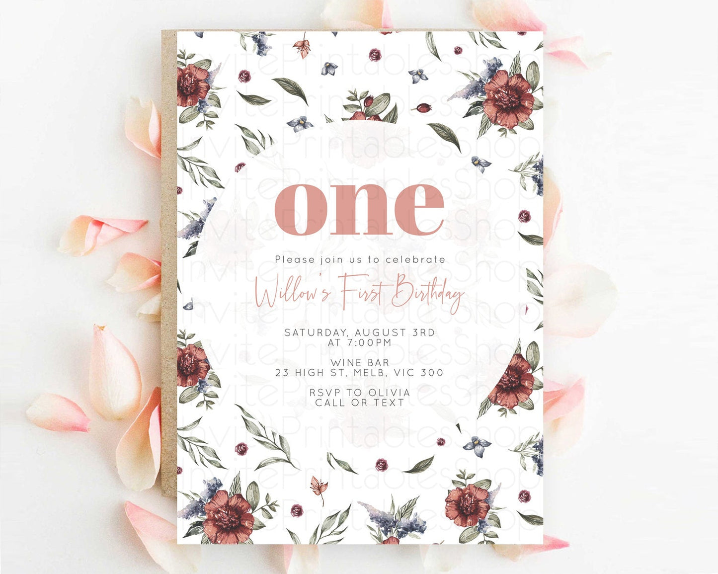 Secret Garden Invitation Wildflower Birthday Invitation Pastel Flowers Invite Enchanted Garden Boho Floral 3rd 2nd First Birthday D10503