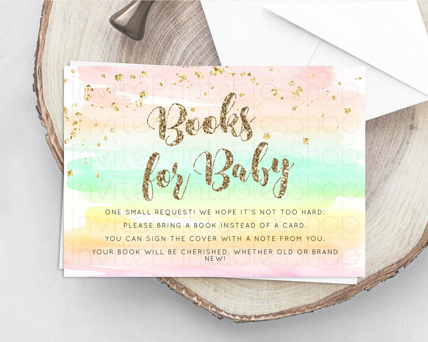 Pastel Books For Baby Card Pastel Rainbow Book Insert Colorful Ombre Watercolor Book Card Confetti Glitter Baby Book Poem Request D10592