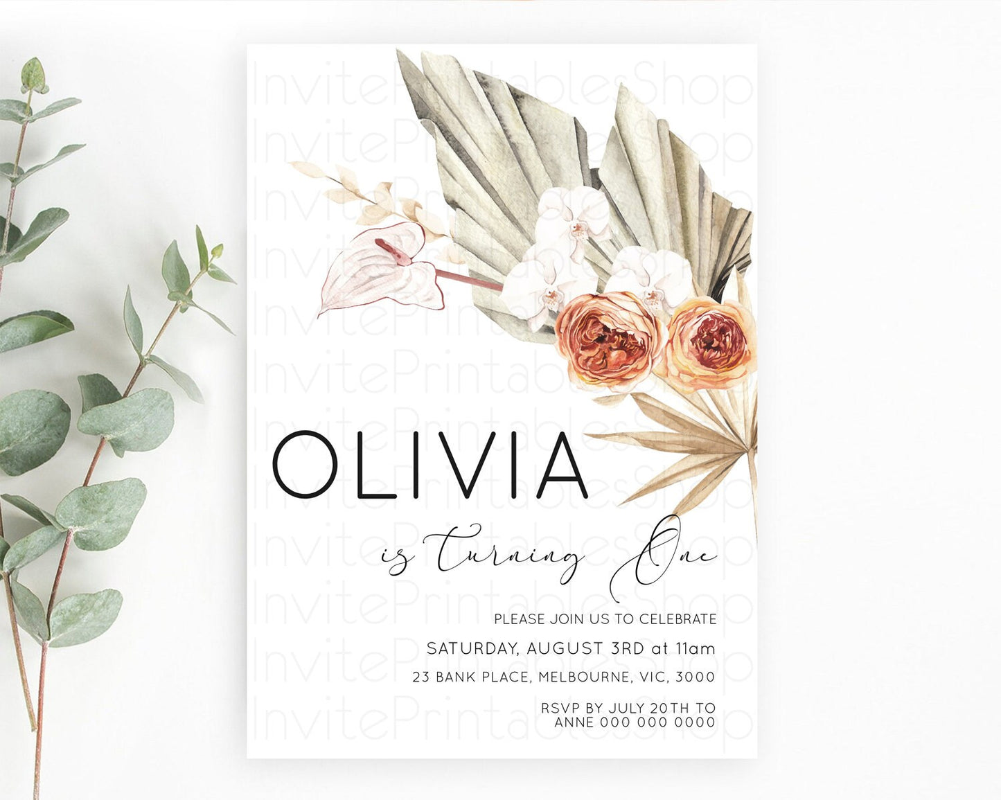 Tropical Invitation Tropical Birthday Invitation Tropical Floral Invitation Palm Leaf Fern Invite Frangipani White Orchid Invitation D11070