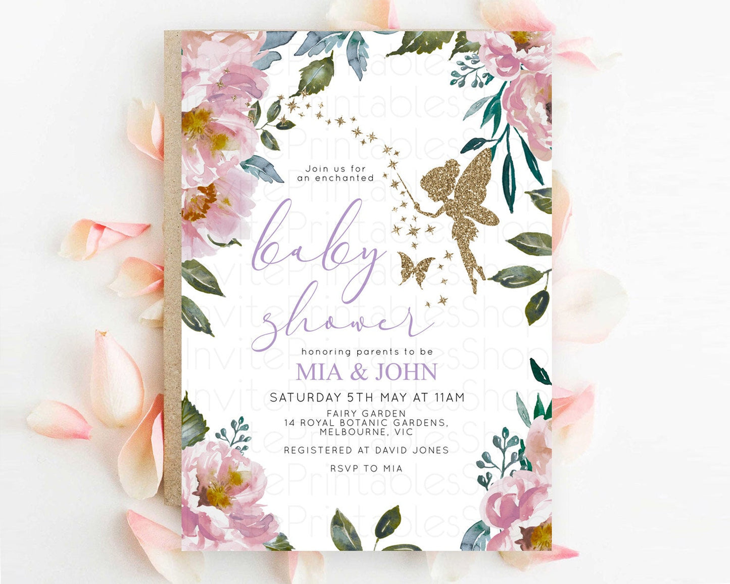 Fairy Baby Shower Invitation Pastel Fairy Invites Fairy Tea Party Fairy Garden Theme Secret Garden Enchanted Garden Floral Butterfly D10727
