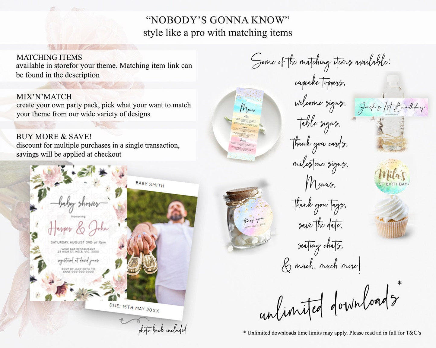 Wildflower Baby Shower Invitation Secret Garden Baby Shower Invitation Pastel Flowers Invite Enchanted Garden Shower Floral Theme D10538