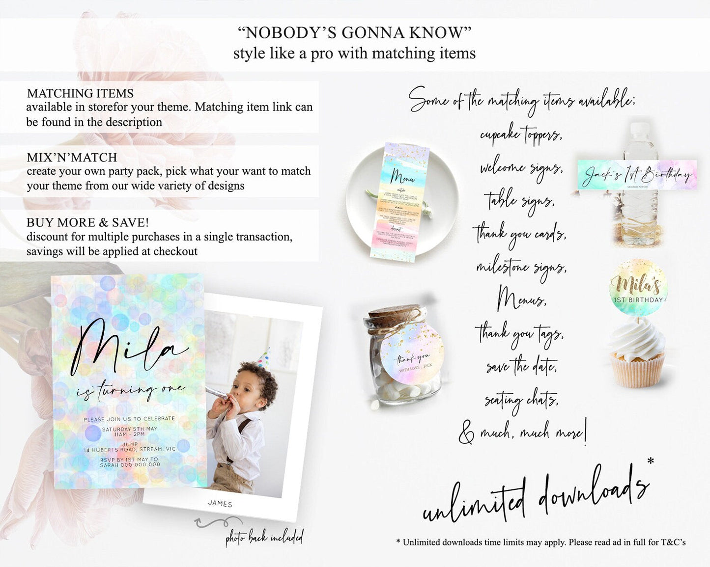 Pastel Birthday Invitation Bath Bomb Party Invitation Pastel Bubbles Invitation Watercolour Invitation 3rd 2nd 1st First Birthday D10446