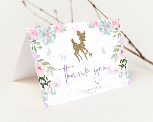 Fawn Thank You Deer Thank You Card Pastel Floral Deer Birthday Thank You Card Enchanted Forest Butterfly Deer Teacher Thank You Card D10476