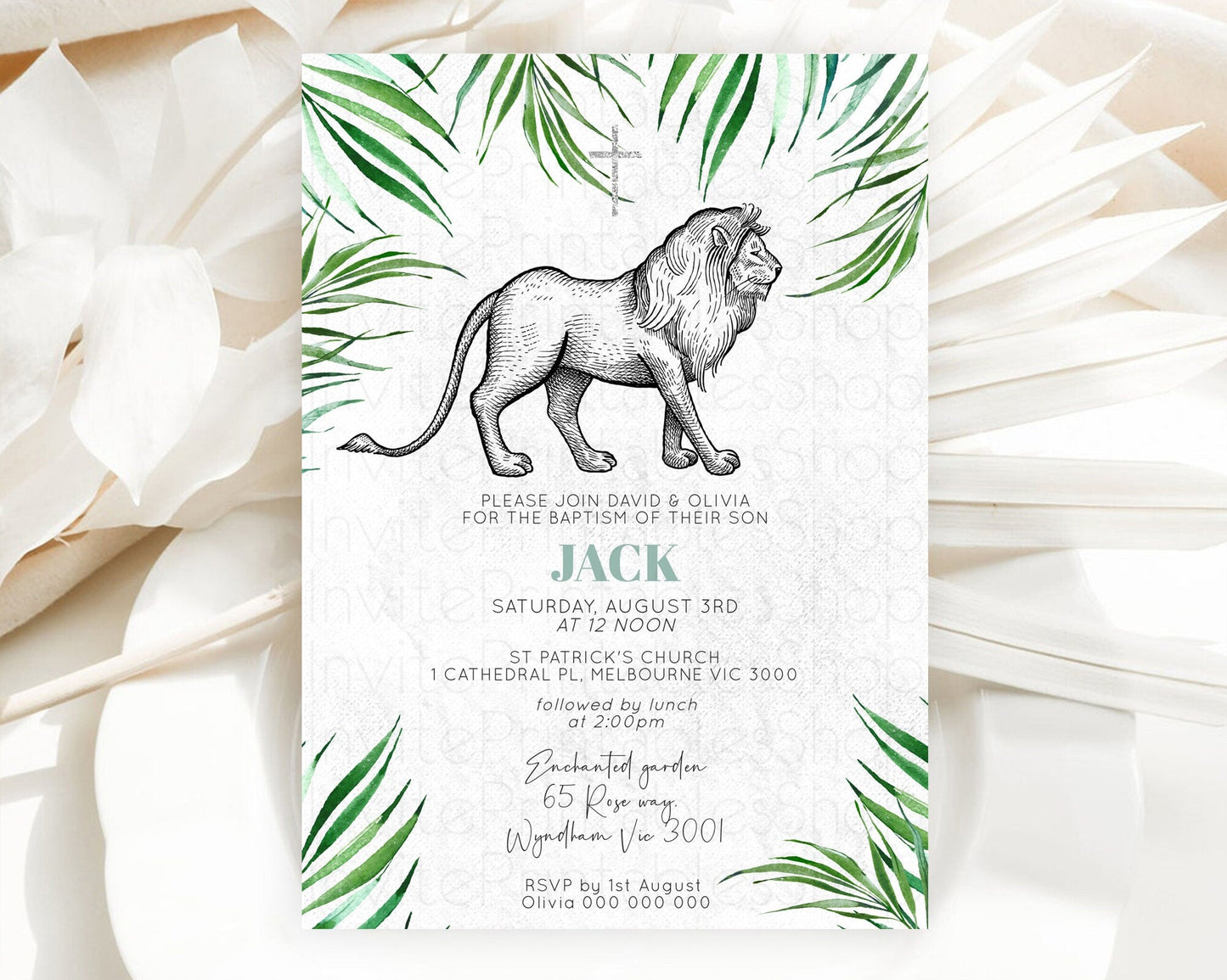 Lion Baptism Invitation Lion Baptism 1st Birthday Invitation Modern Safari Adventure Lion Christening Invitation Holy Communion D10845