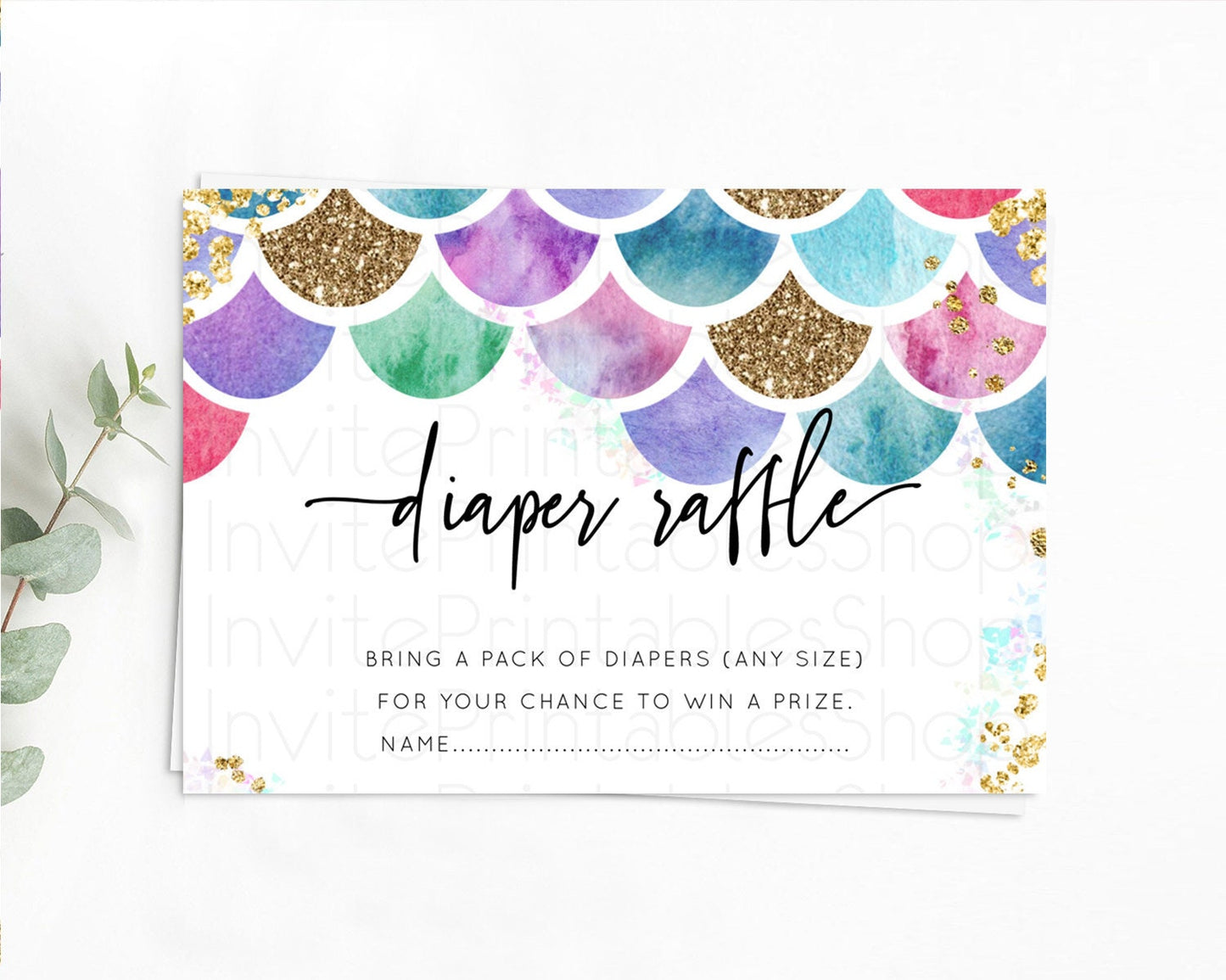 Rainbow Fish Diaper Raffle Card Rainbow Fish Diaper Insert Watercolor Mermaid Diaper Ticket Pastel Under Sea Pastel Raffle Game D10581