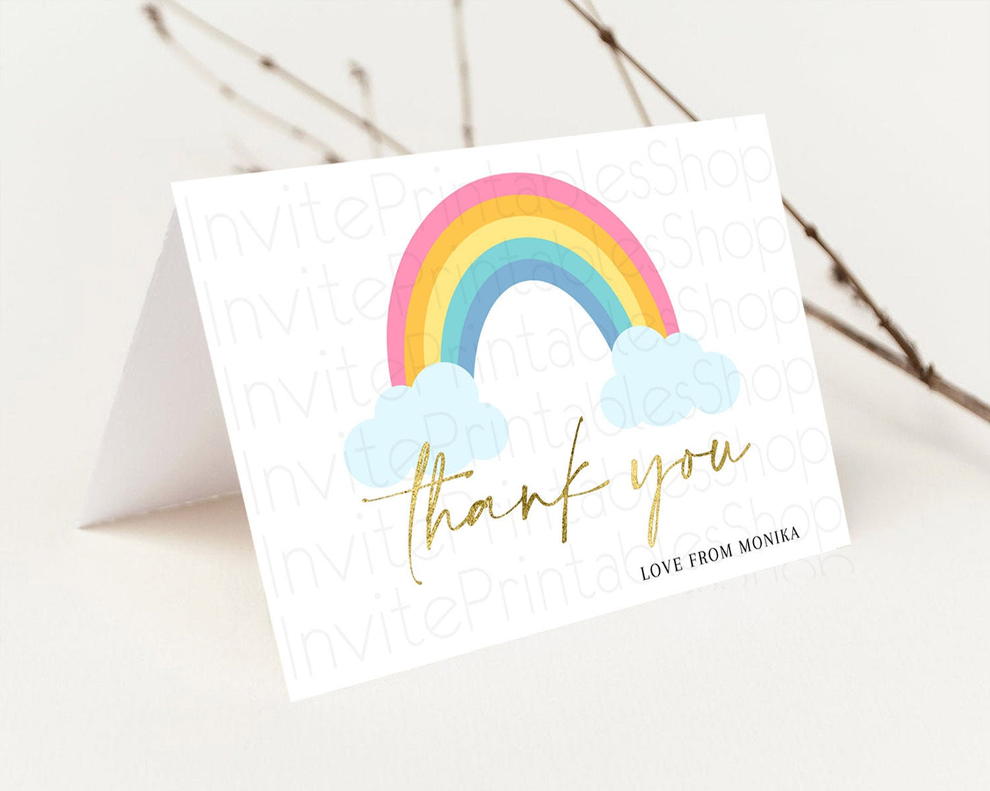 Pastel Rainbow Thank You Boho Rainbow Thank You Card Rainbow Birthday Thank You Cards Pastel Rainbow Teacher Thank You Card Template D10123