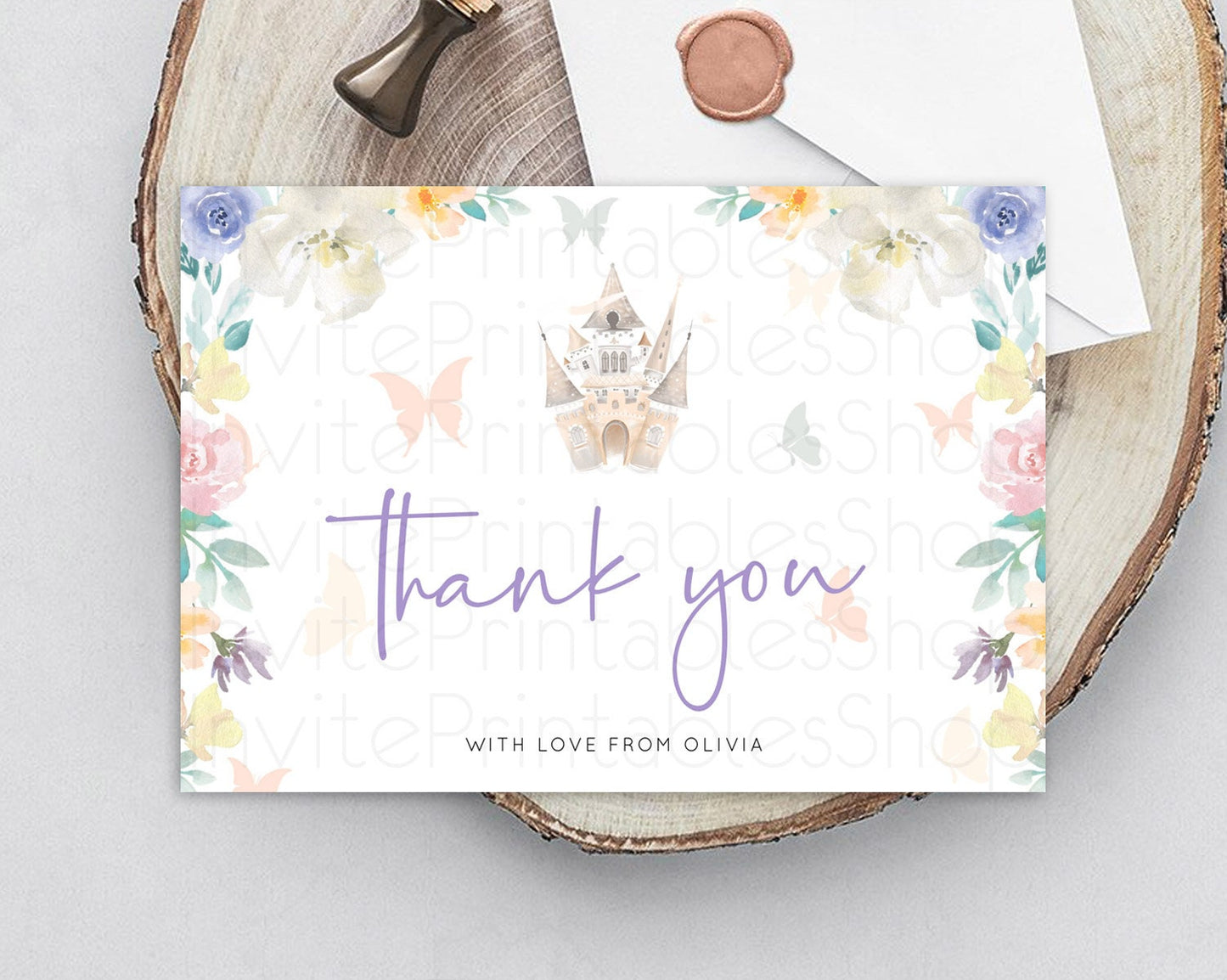 Princess Thank You Castle Thank You Card Secret Garden Birthday Thank You Card Enchanted Castle Pastel Floral Teacher Thank You Card D10709