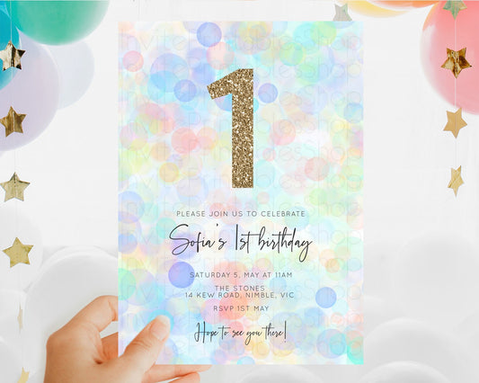 Pastel Birthday Invitation Bath Bomb Party Invitation Pastel Bubbles Invitation Watercolour Invitation 3rd 2nd 1st First Birthday D10444