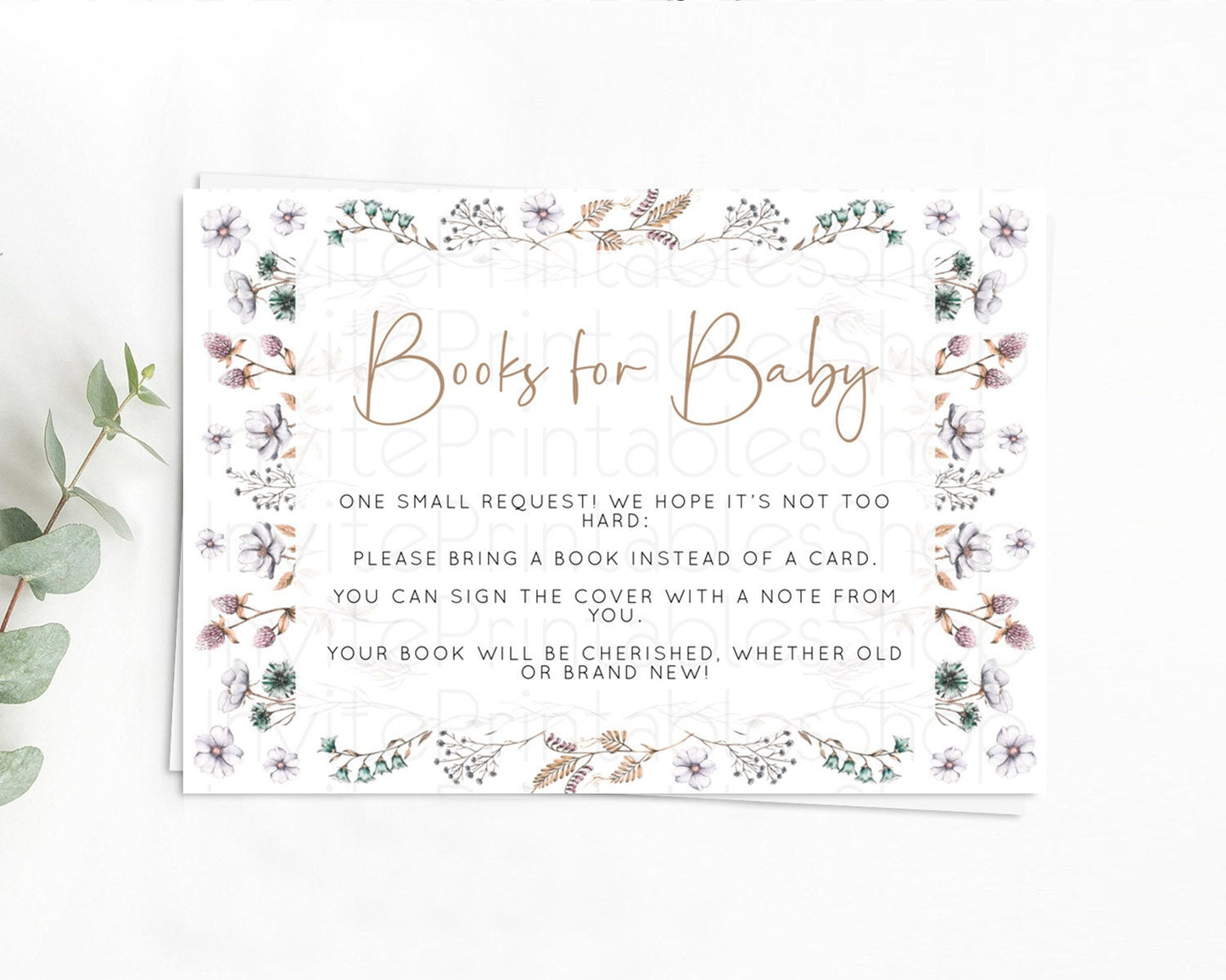 Editable Secret Garden Books For Baby Card Boho Wildflower Book Insert Paste