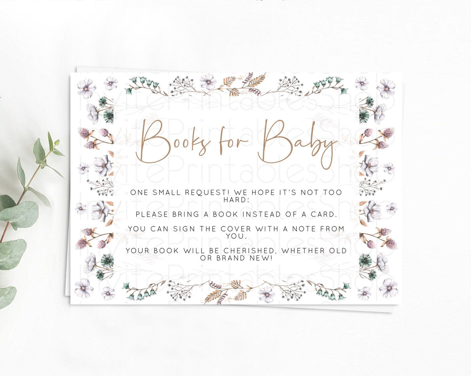 Editable Secret Garden Books For Baby Card Boho Wildflower Book Insert Paste