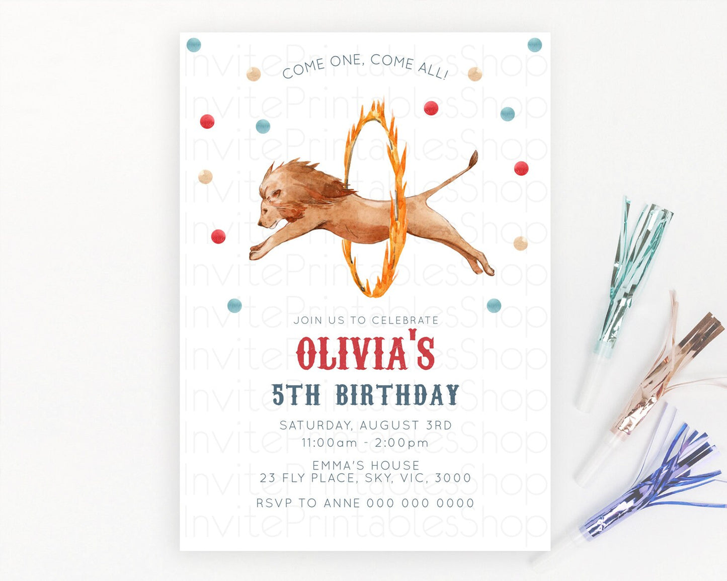 Circus Birthday Invitation Carnival Birthday Invitation Clown Invite Circus Lion Invite Circus Tent Invite Circus Elephant Invite D10523