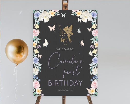 Fairy Welcome Sign Fairy Welcome Board Enchanted Garden Pastel Floral Butterfly Décor Secret Garden First Birthday Welcome Sign D10881