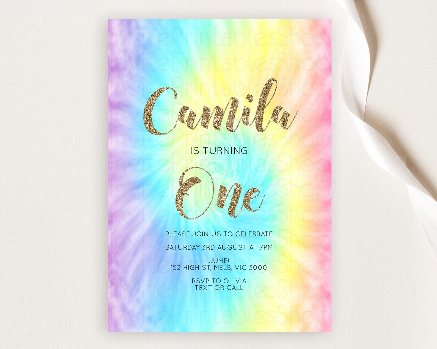 Tie Dye Invitation Rainbow Birthday Invitation Pastel Invitation Colorful Invitation Pastel Rainbow Party 3rd 2nd 1st First Birthday D10580