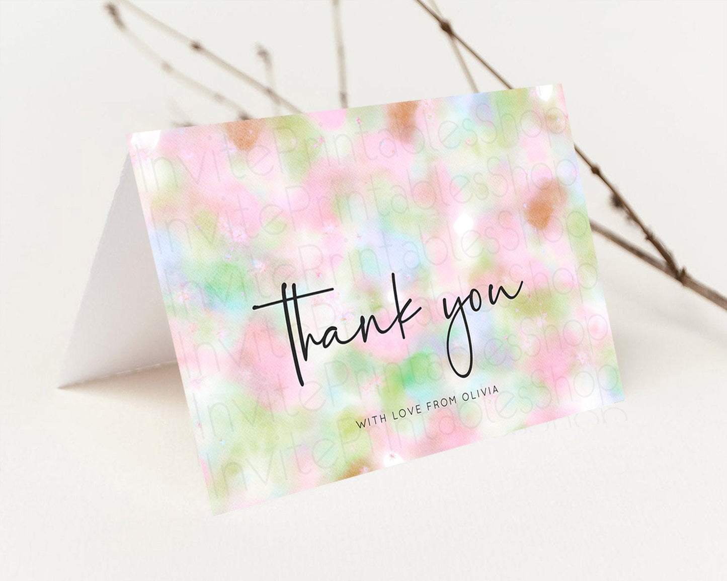 Pastel Thank You Rainbow Thank You Card Colorful Pastel Birthday Thank You Card Confetti Watercolor Pastel Teacher Thank You Cards D10698