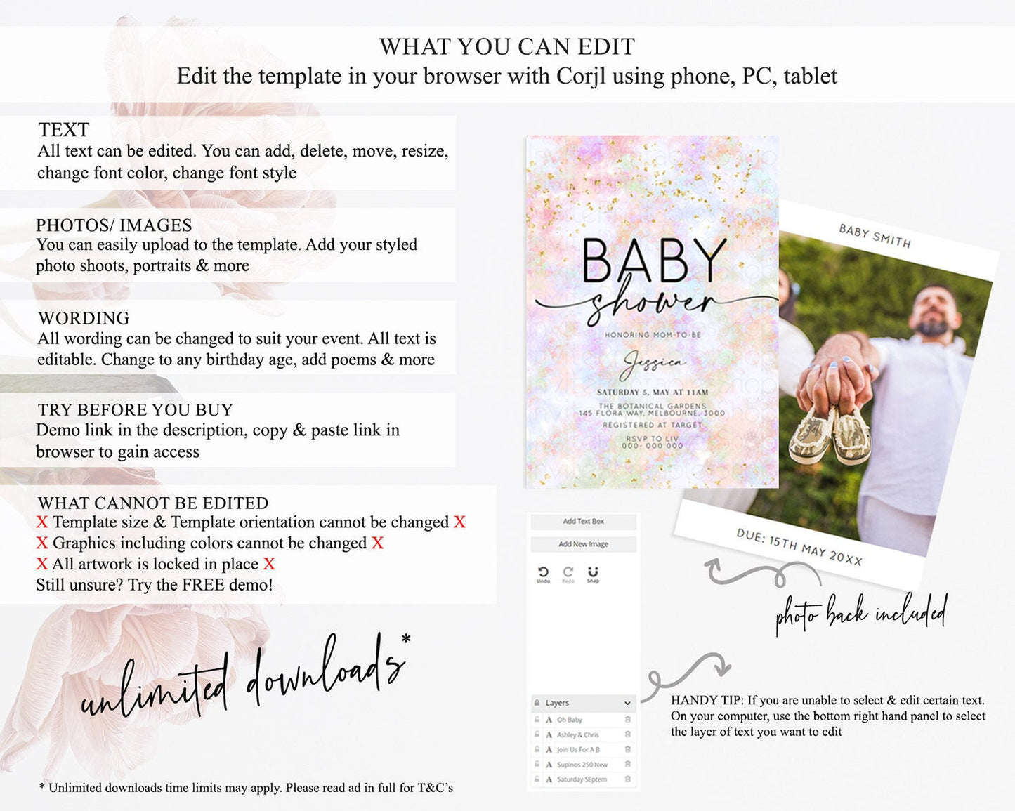 Pastel Baby Shower Invitation Rainbow Baby Shower Invitation Colorful Pastel Watercolor Invitation Gold Glitter Sprinkles Ombre D10649