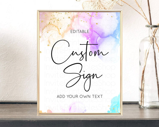Editable Pastel Sign Ombre Table Sign Decor Pastel Ombre Rainbow Watercolor