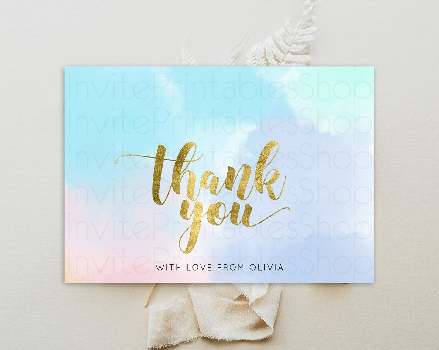 Pastel Thank You Rainbow Thank You Card Colorful Pastel Birthday Thank You Card Confetti Watercolor Pastel Teacher Thank You Cards D10892
