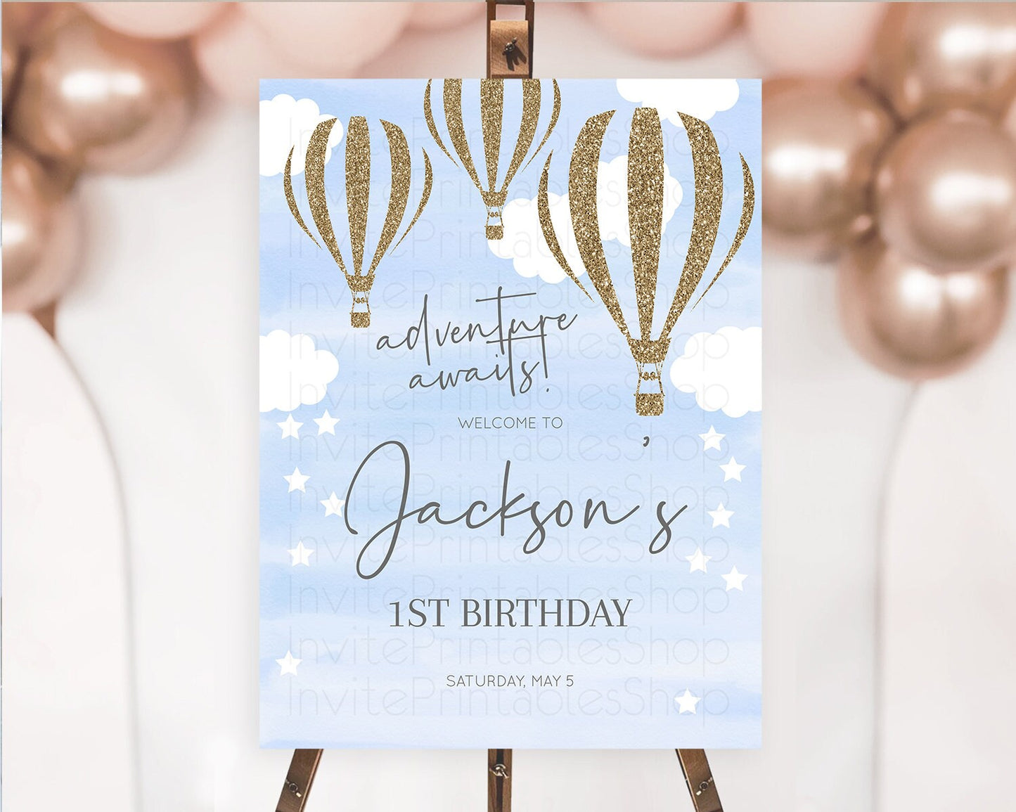 Hot Air Balloon First Birthday Welcome Board Hot Air Balloon Welcome Board Adventure Awaits Watercolor First Birthday Welcome Sign D10333