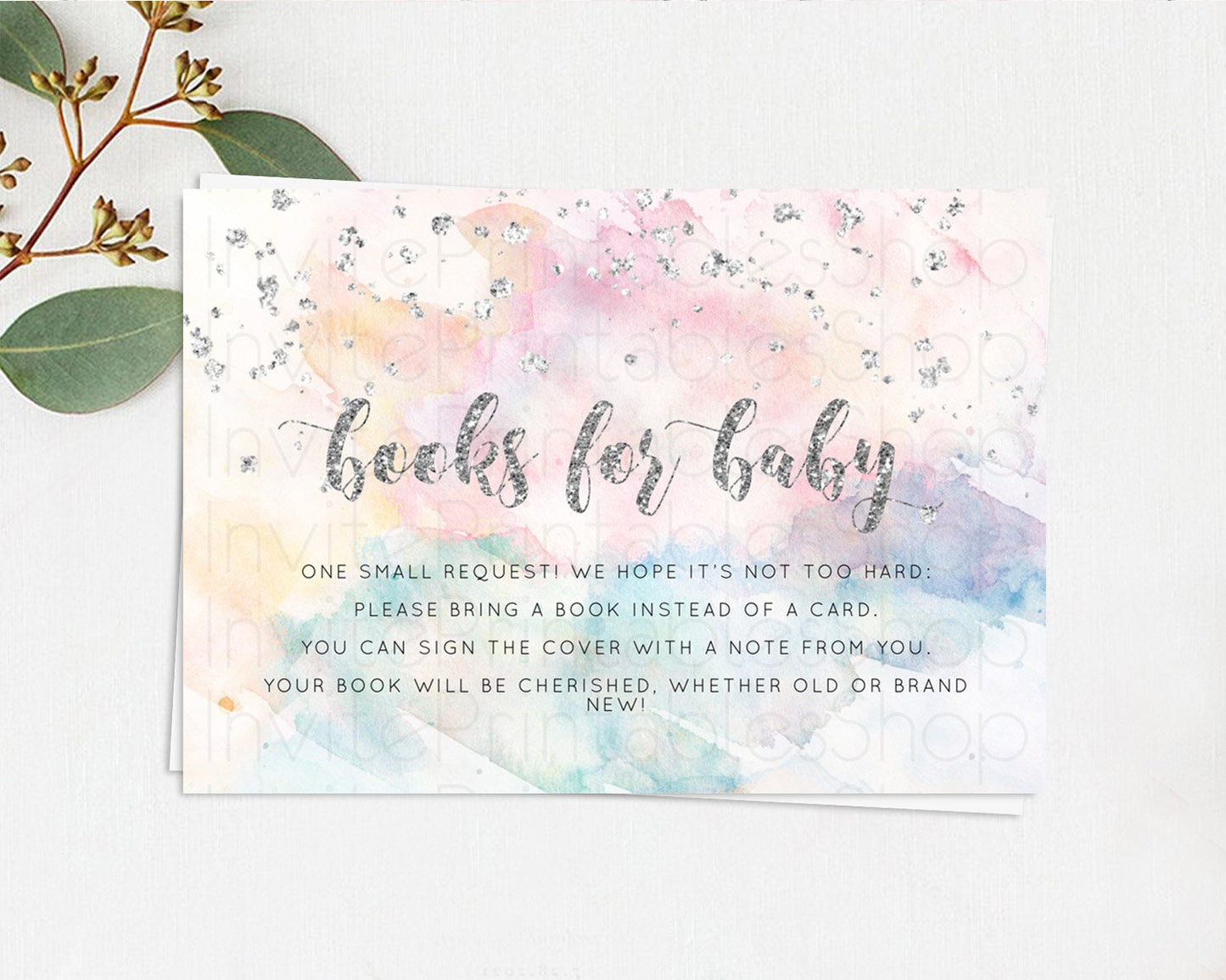 Pastel Rainbow Books For Baby Card Pastel Book Insert Pastel Colorful Book Card Confetti Watercolor Silver Guests Book Poem Request D10944