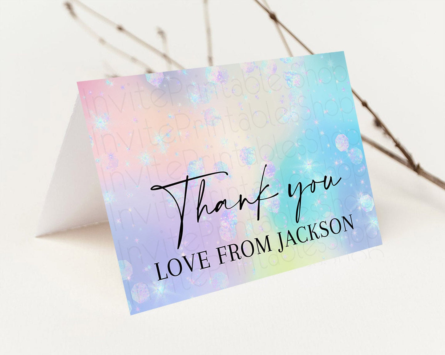 Pastel Thank You Rainbow Thank You Card Colorful Pastel Birthday Thank You Card Confetti Watercolor Pastel Teacher Thank You Cards D10665