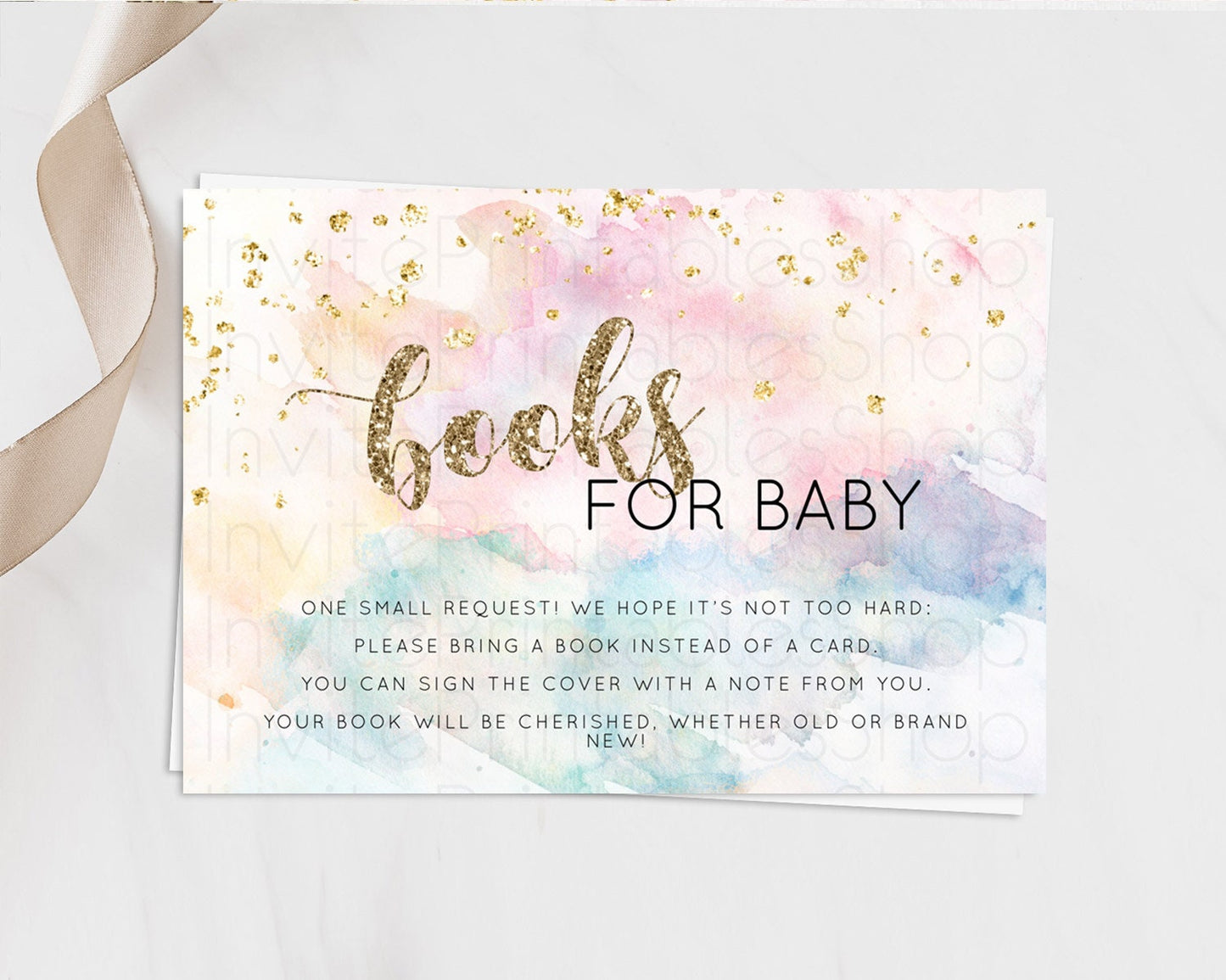 Pastel Books For Baby Card Pastel Rainbow Book Insert Colorful Ombre Watercolor Book Card Confetti Glitter Baby Book Poem Request D10264