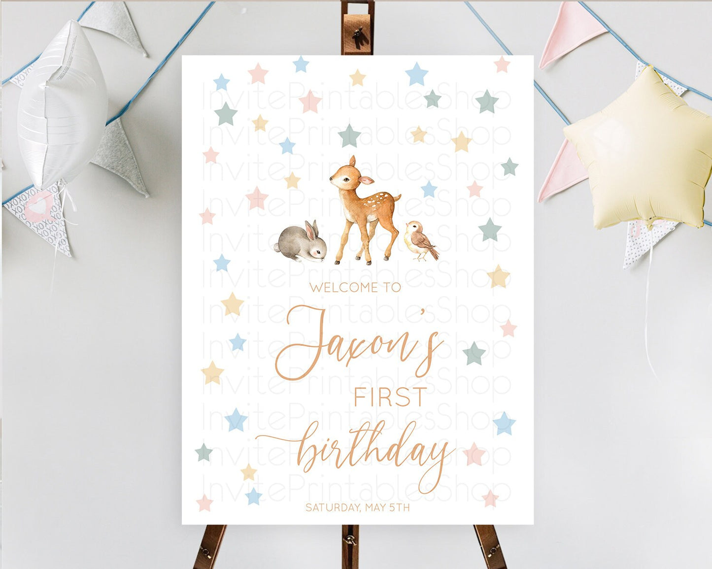 Fawn Welcome Sign Deer Welcome Board Floral Deer Welcome Poster Enchanted Forest Butterfly Pastel Floral First Birthday Welcome Sign D10918