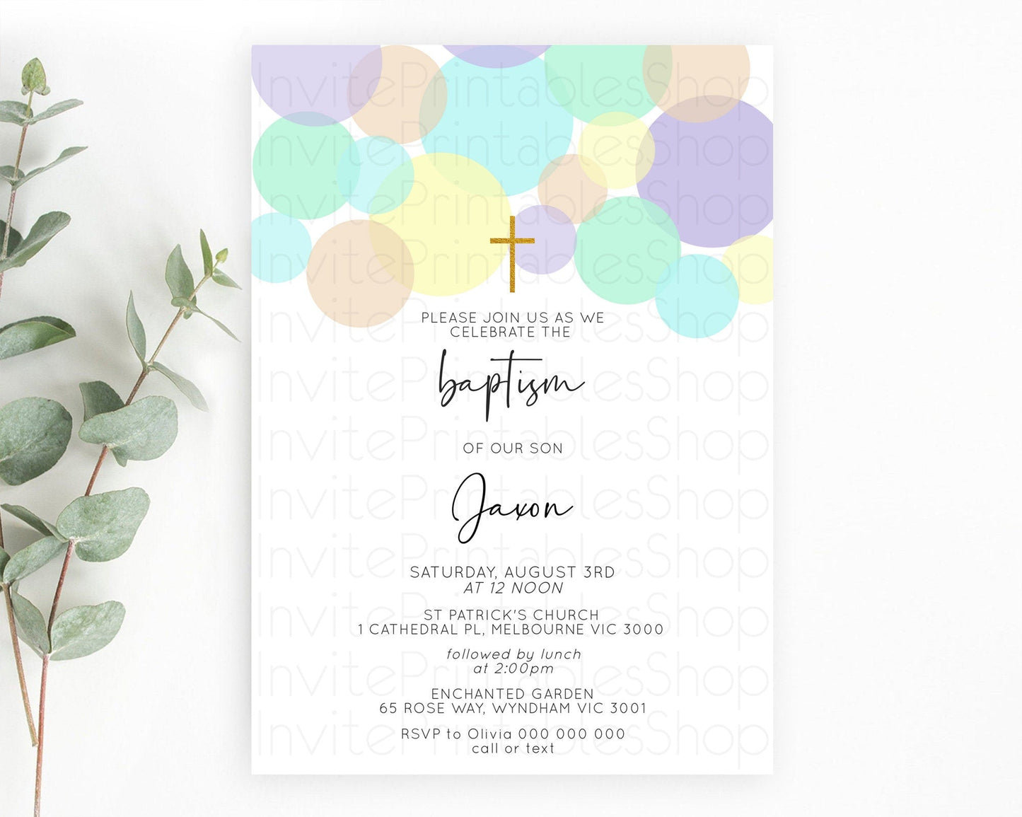 Pastel Baptism Invitation Pastel Confetti Baptism 1st Birthday Invitation Colorful Rainbow Confetti Bubbles Christening Invitation D10414