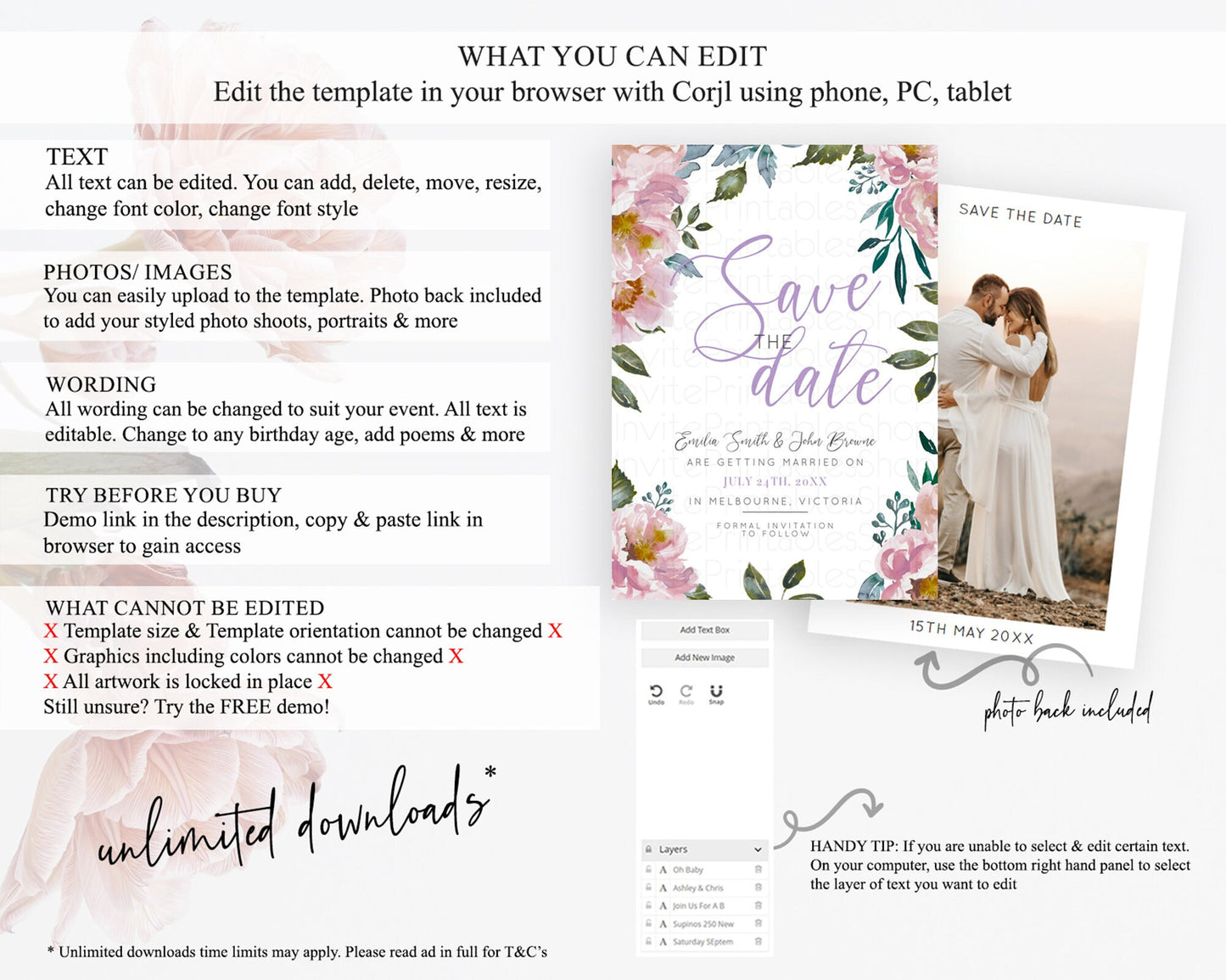 Wildflower Save The Date Template Secret Garden Save The Date Pastel Floral Garden Party Boho Flowers Birthday Baby Shower Wedding D10729