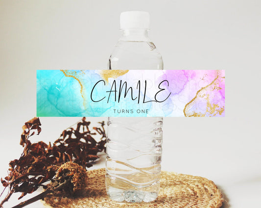 Editable Pastel Water Label Template Pastel Ombre Rainbow Watercolor Colorfu