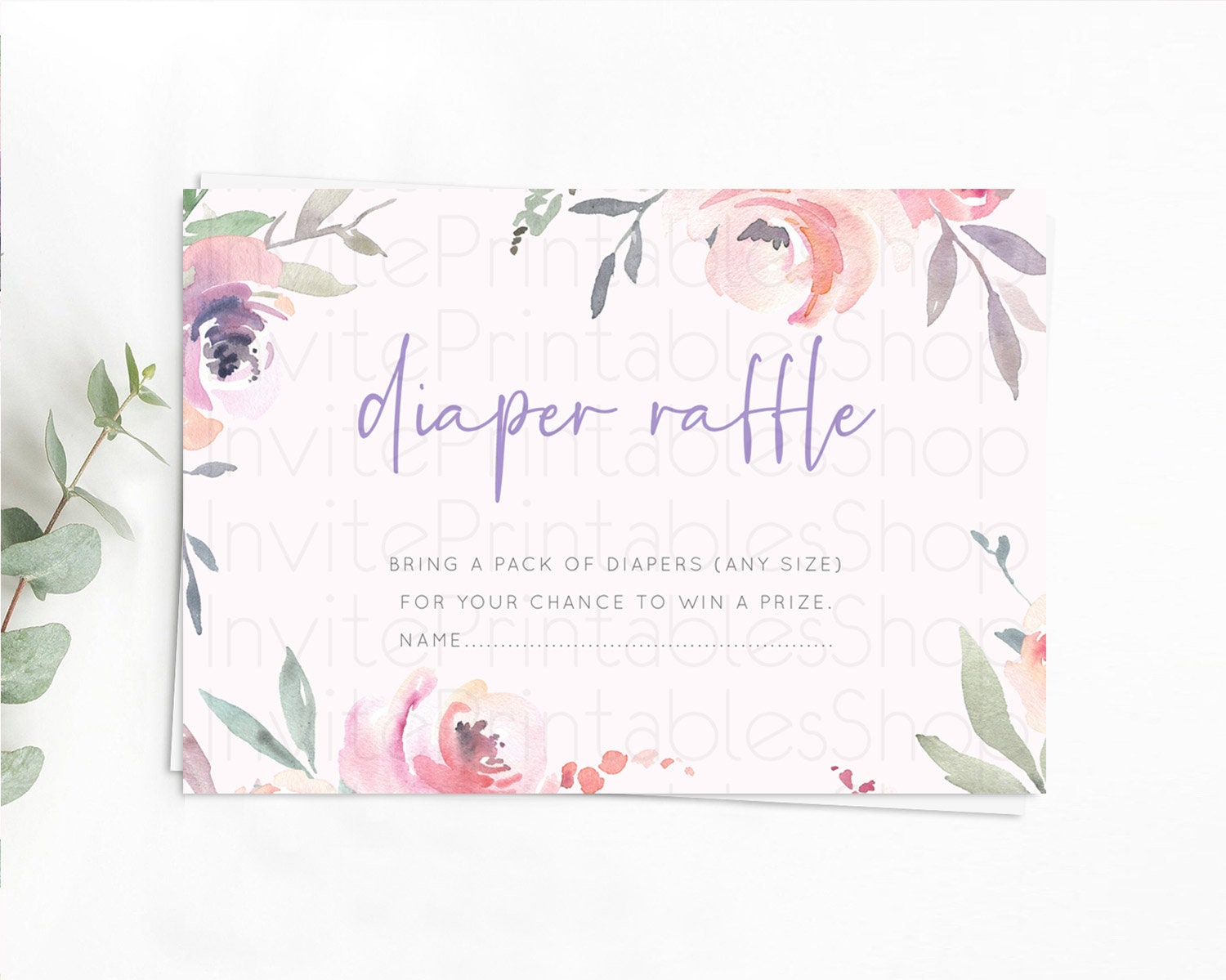 Editable Secret Garden Diaper Raffle Card Boho Wildflower Diaper Raffle Inse