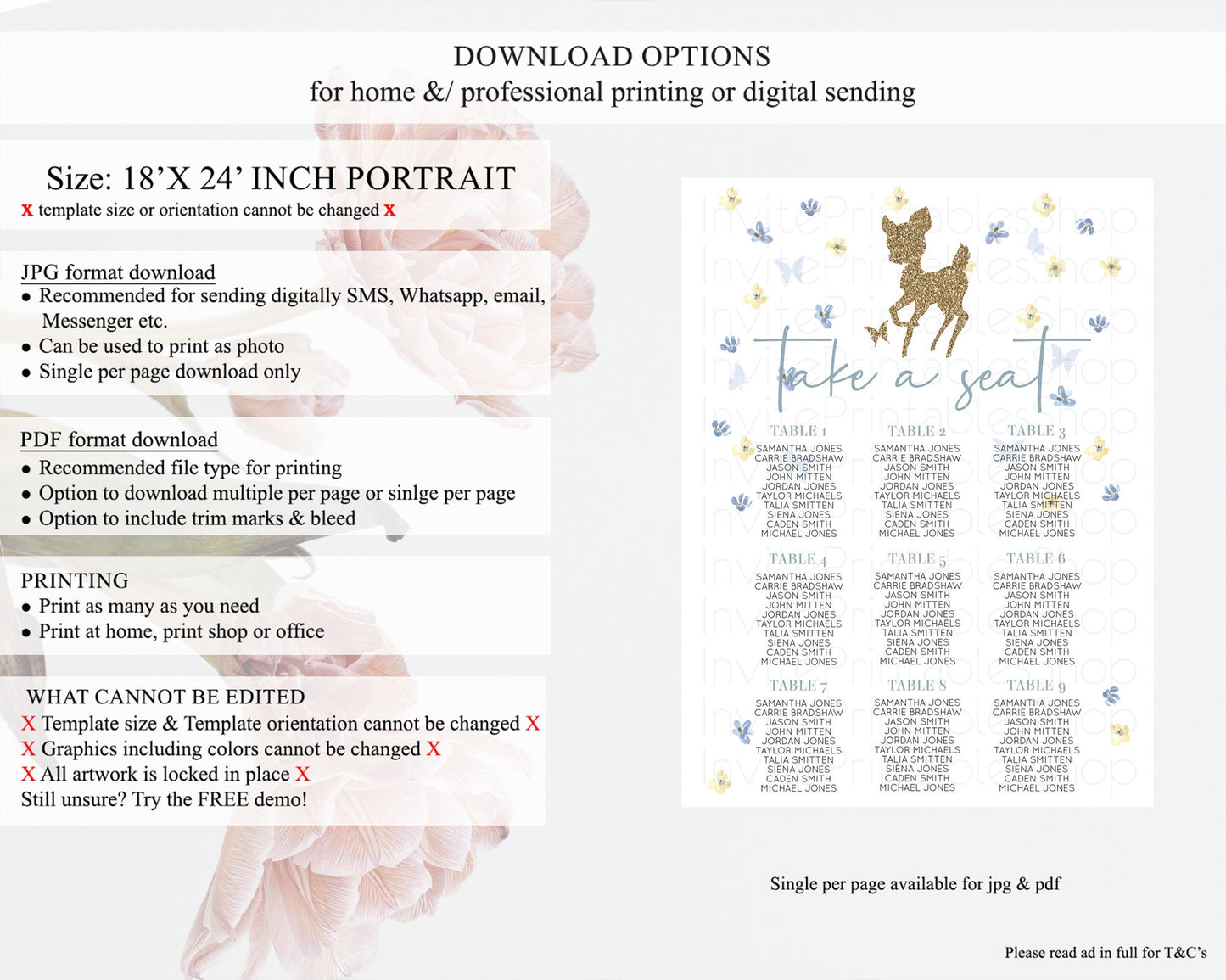 Fawn Seating Chart Deer Seating Chart Enchanted Forest Party Butterfly Pastel Flowers Whimsical Seating Chart Woodland Seating Sign D10864