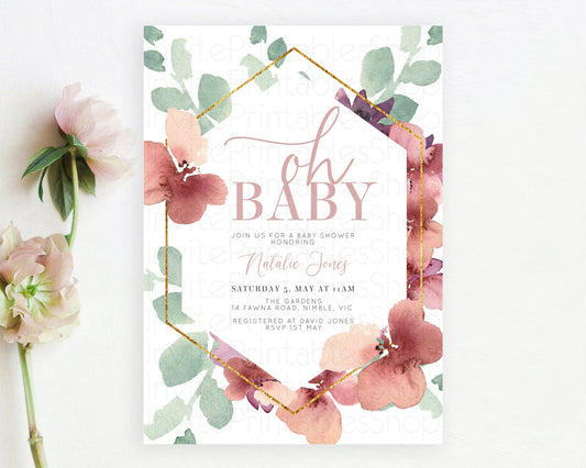 Wildflower Baby Shower Invitation Secret Garden Baby Shower Invitation Pastel Flowers Invite Enchanted Garden Shower Floral Theme D10964