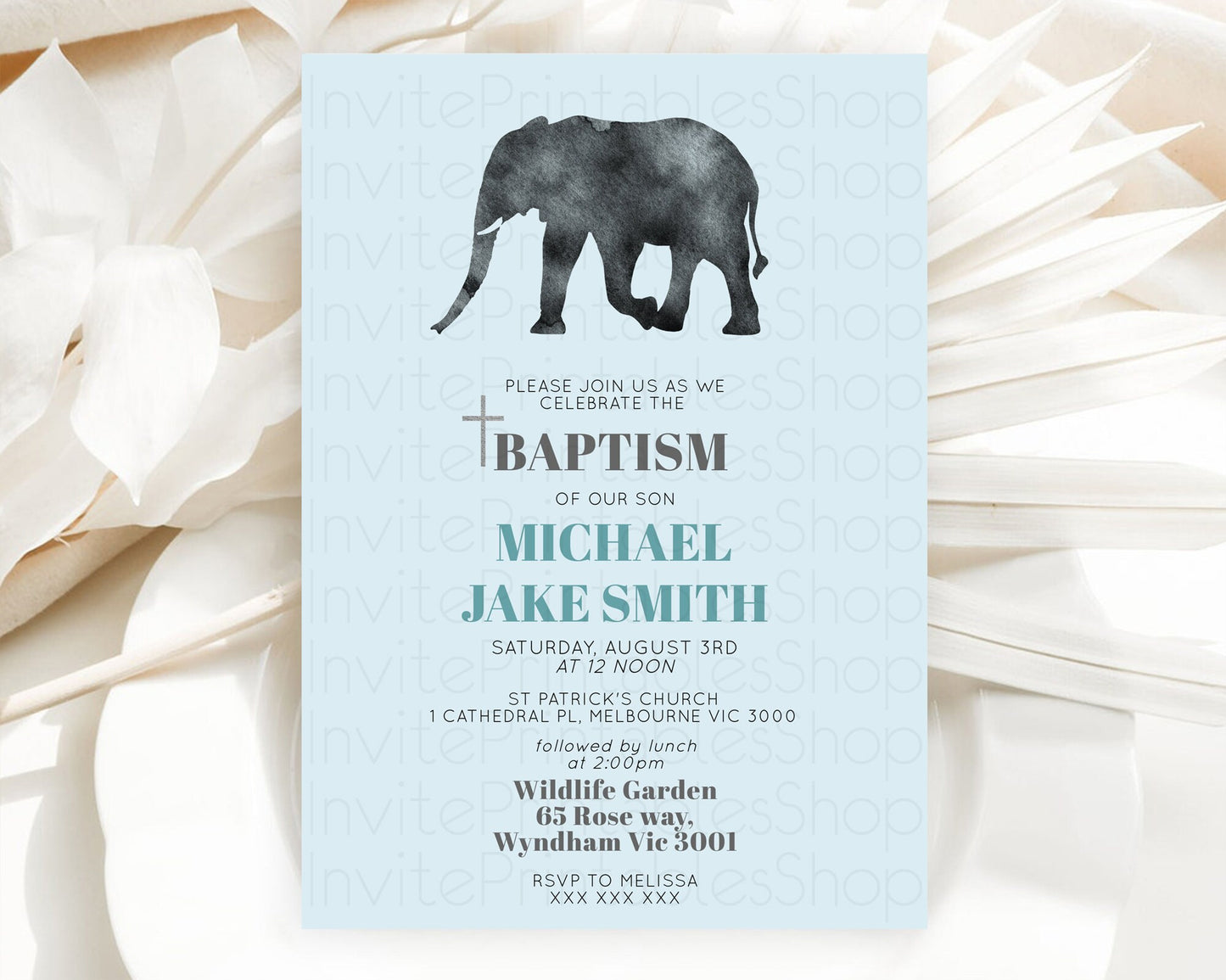 Elephant Baptism Invitation Elephant Baptism 1st Birthday Invitation Safari Christening Invitation TWO Wild ONE Jungle Adventure Zoo D10802