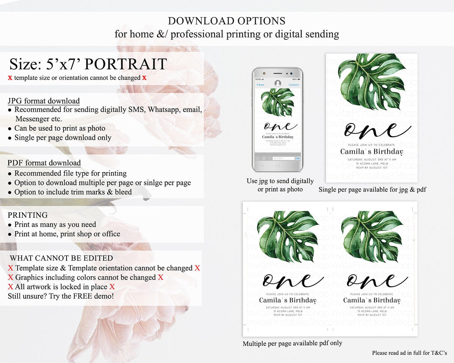 Tropical Invitation Tropical Birthday Invitation Tropical Floral Invitation Palm Leaf Fern Invite Frangipani White Orchid Invitation D11056