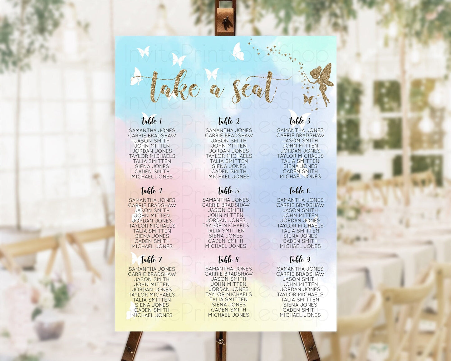 Fairy Seating Chart Pastel Fairy Seating Chart Fairy Tea Party Fairy Garden Seating Sign Enchanted Garden Floral Butterfly Decor D10894