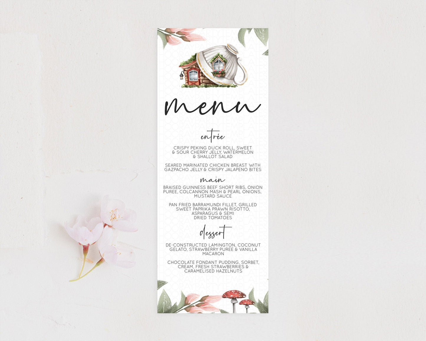 Fairy Menu Fairy Menu Template Enchanted Garden Pastel Floral Butterfly Table Decor Fairy Secret Garden Dinner Dessert Food Menu D10851