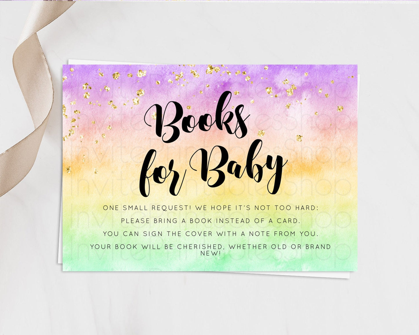 Pastel Books For Baby Card Pastel Rainbow Book Insert Colorful Ombre Watercolor Book Card Confetti Glitter Baby Book Poem Request D10512