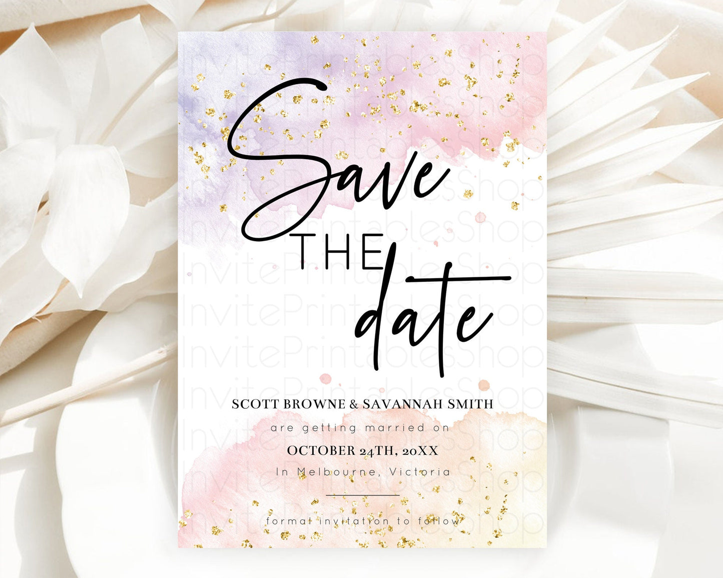 Pastel Save The Date Template Pastel Ombre Rainbow Watercolor Colorful Party For Birthday Baptism Baby Shower Wedding Bridal Shower D10327