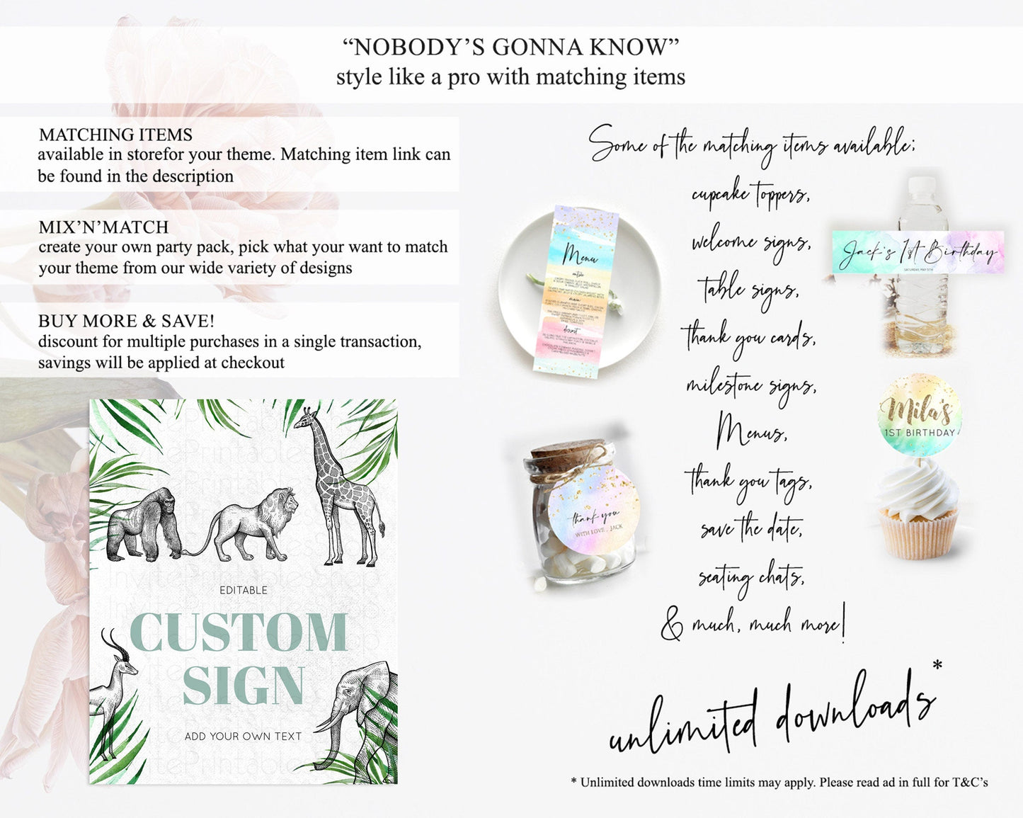 Safari Adventure Table Sign Decor Lion Gorilla Elephant Rhino Animals Party Tropical Palm Zoo Theme 1st Birthday Baptism Baby Shower D10853