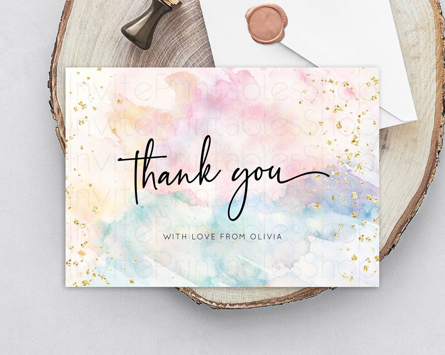 Pastel Thank You Rainbow Thank You Card Colorful Pastel Birthday Thank You Card Confetti Watercolor Pastel Teacher Thank You Cards D10276