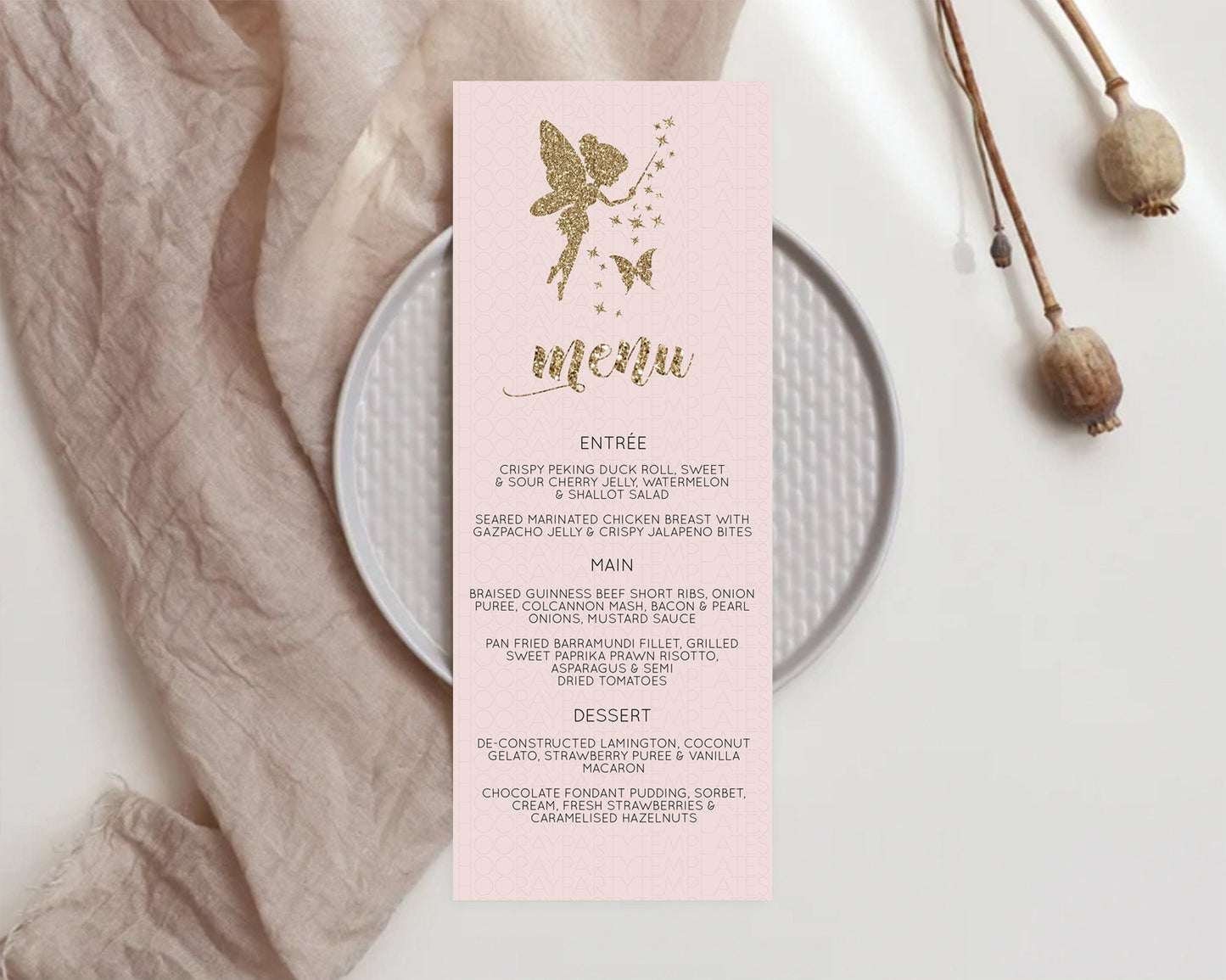 Fairy Menu Fairy Menu Template Enchanted Garden Pastel Floral Butterfly Table Decor Fairy Secret Garden Dinner Dessert Food Menu D10899