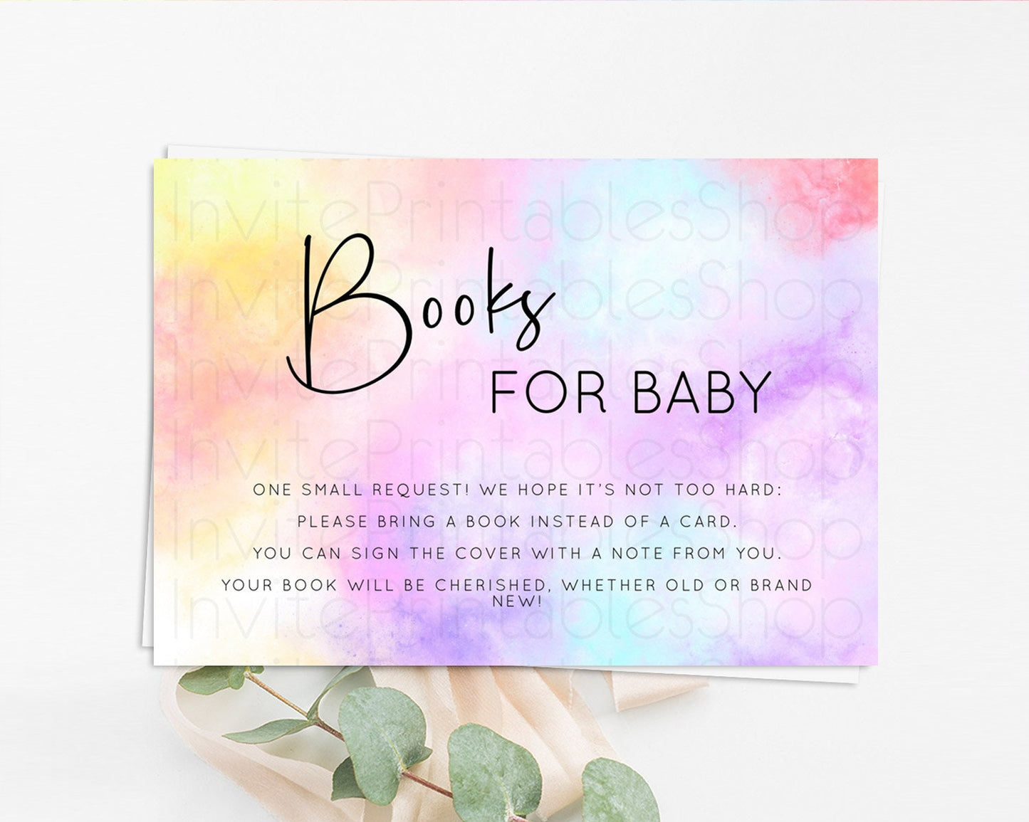 Pastel Books For Baby Card Pastel Rainbow Book Insert Colorful Ombre Watercolor Book Card Confetti Glitter Baby Book Poem Request D10438